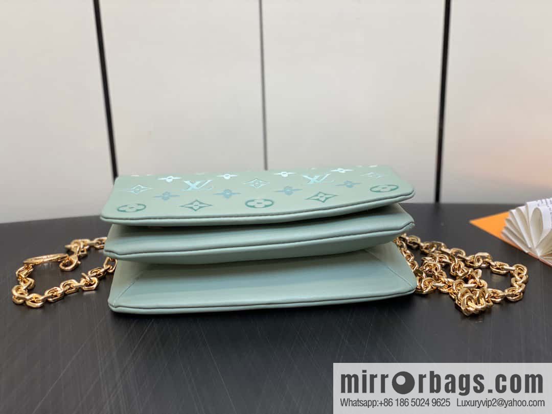 Louis Vuitton LV [Premium‑quality] M82474 green silk screen, full leather chain bag series Pochette Coussin handbag
