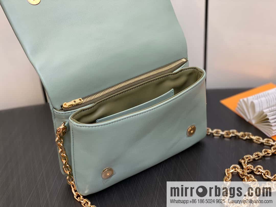 Louis Vuitton LV [Premium‑quality] M82474 green silk screen, full leather chain bag series Pochette Coussin handbag