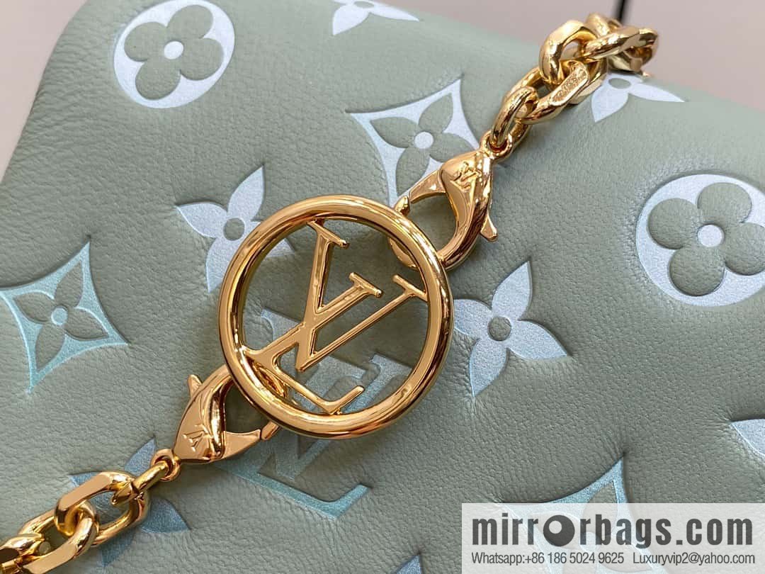 Louis Vuitton LV [Premium‑quality] M82474 green silk screen, full leather chain bag series Pochette Coussin handbag