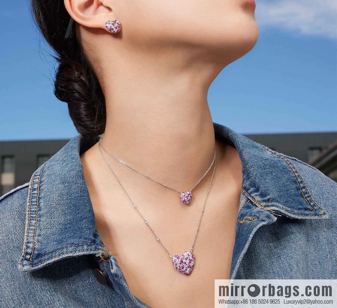 ❗New ❗ ☀ bracelet necklace ☀ APM Yang Zi same series, fuchsia love ❤️ peach heart adjustable bracelet necklace