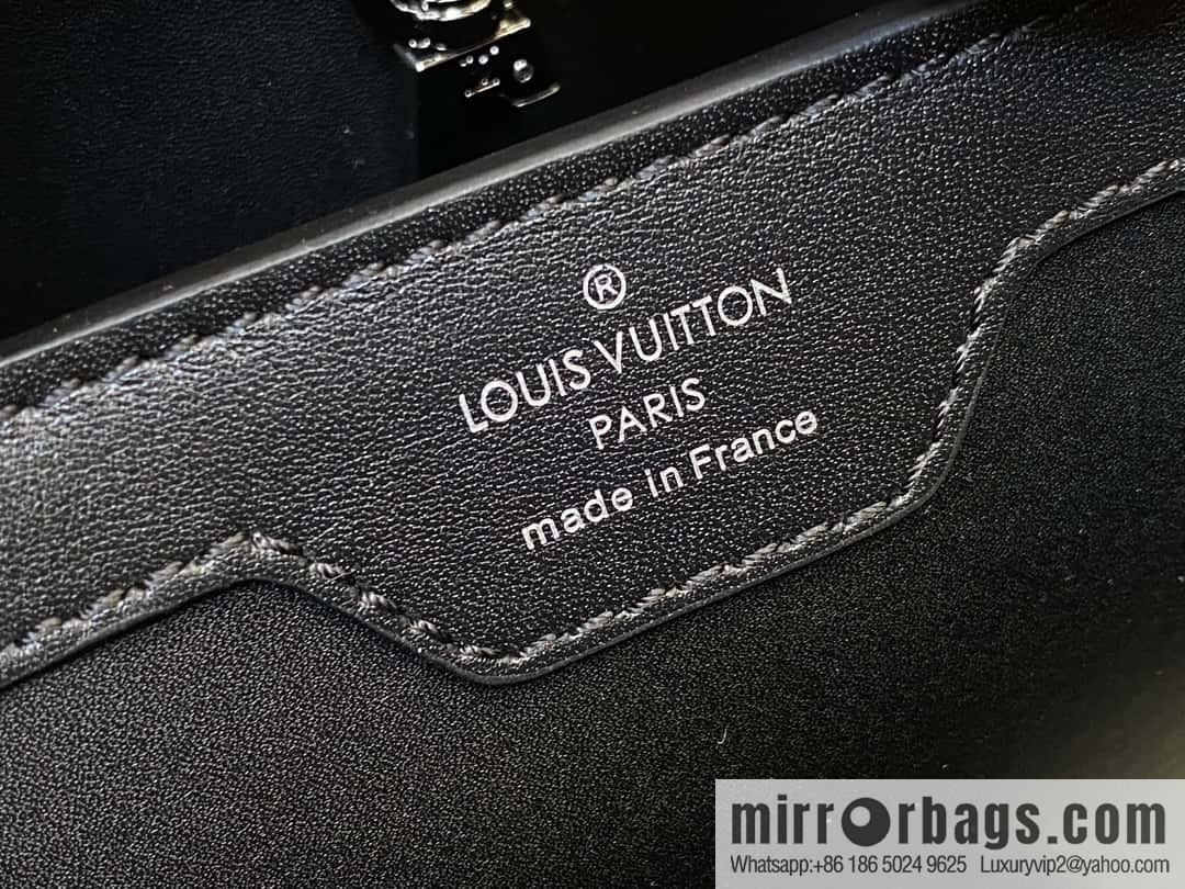 [Boutique‑grade] M51783 black full leather cap that English series, flower crown and white diamond Capucines small handbag