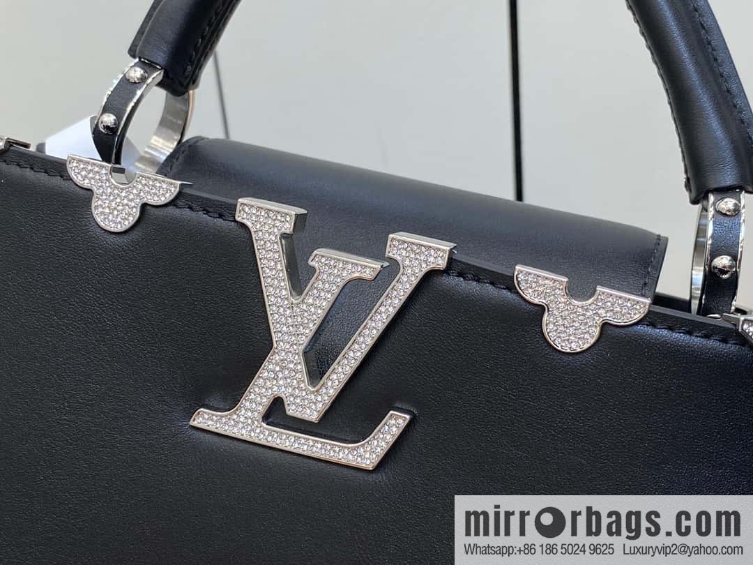 [Boutique‑grade] M51783 black full leather cap that English series, flower crown and white diamond Capucines small handbag