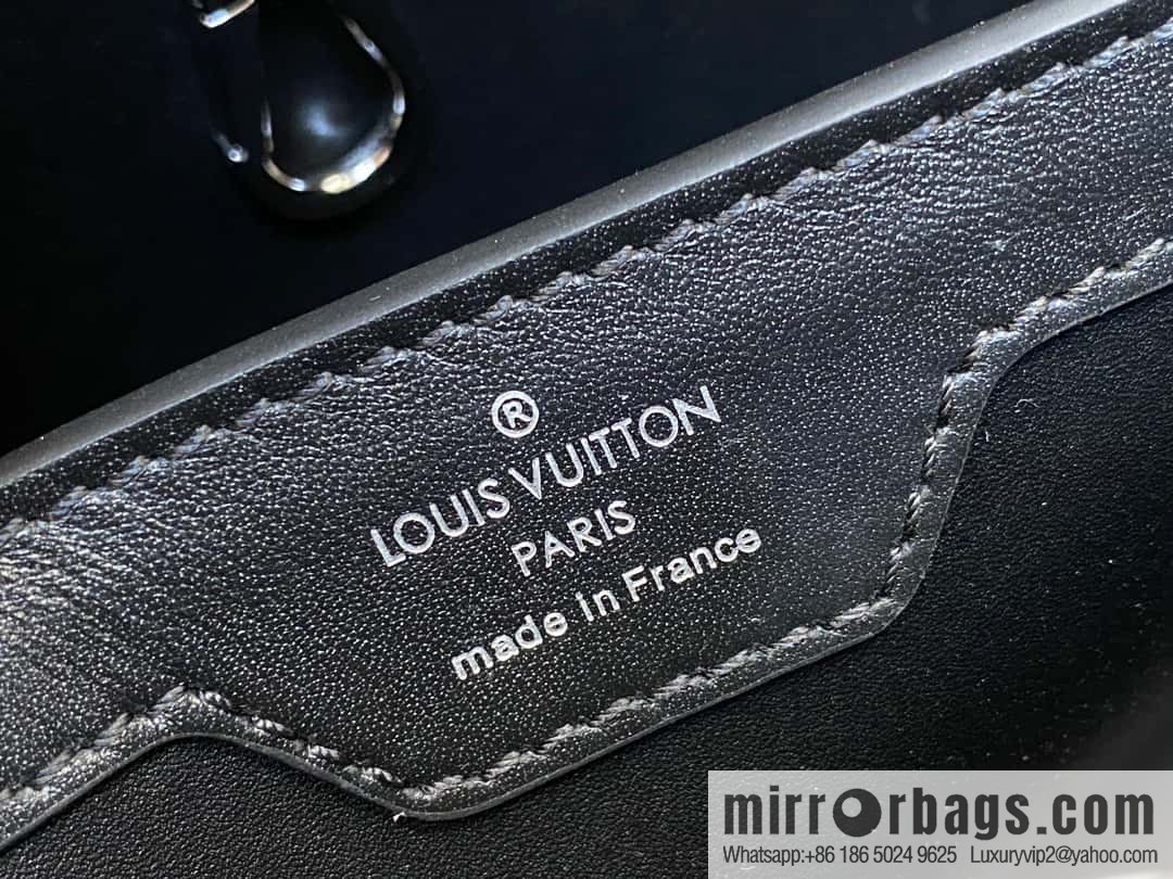 [Boutique‑grade] M51783 black full leather cap that English series, flower crown and white diamond Capucines medium handbag