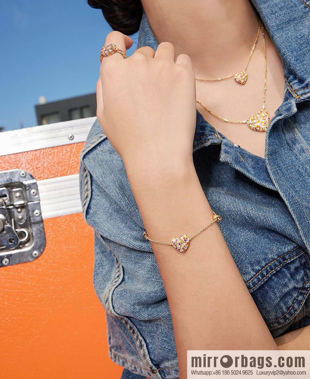 ❗New ❗ ☀ bracelet necklace ☀ APM Yang Zi same series, fuchsia love ❤️ peach heart adjustable bracelet necklace