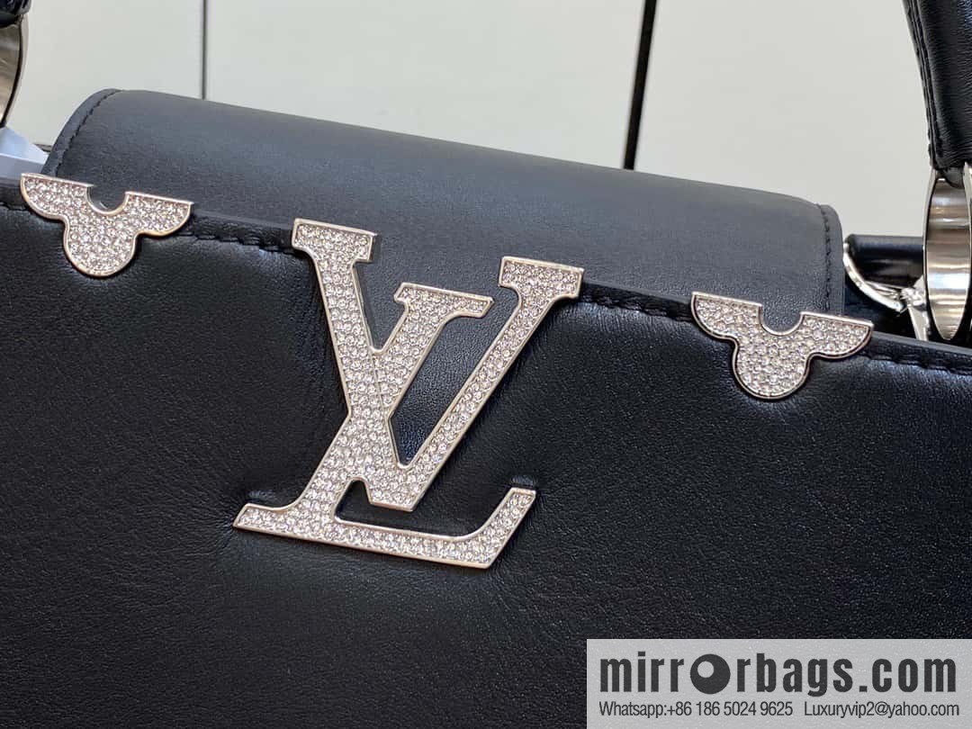 [Boutique‑grade] M51783 black full leather cap that English series, flower crown and white diamond Capucines medium handbag