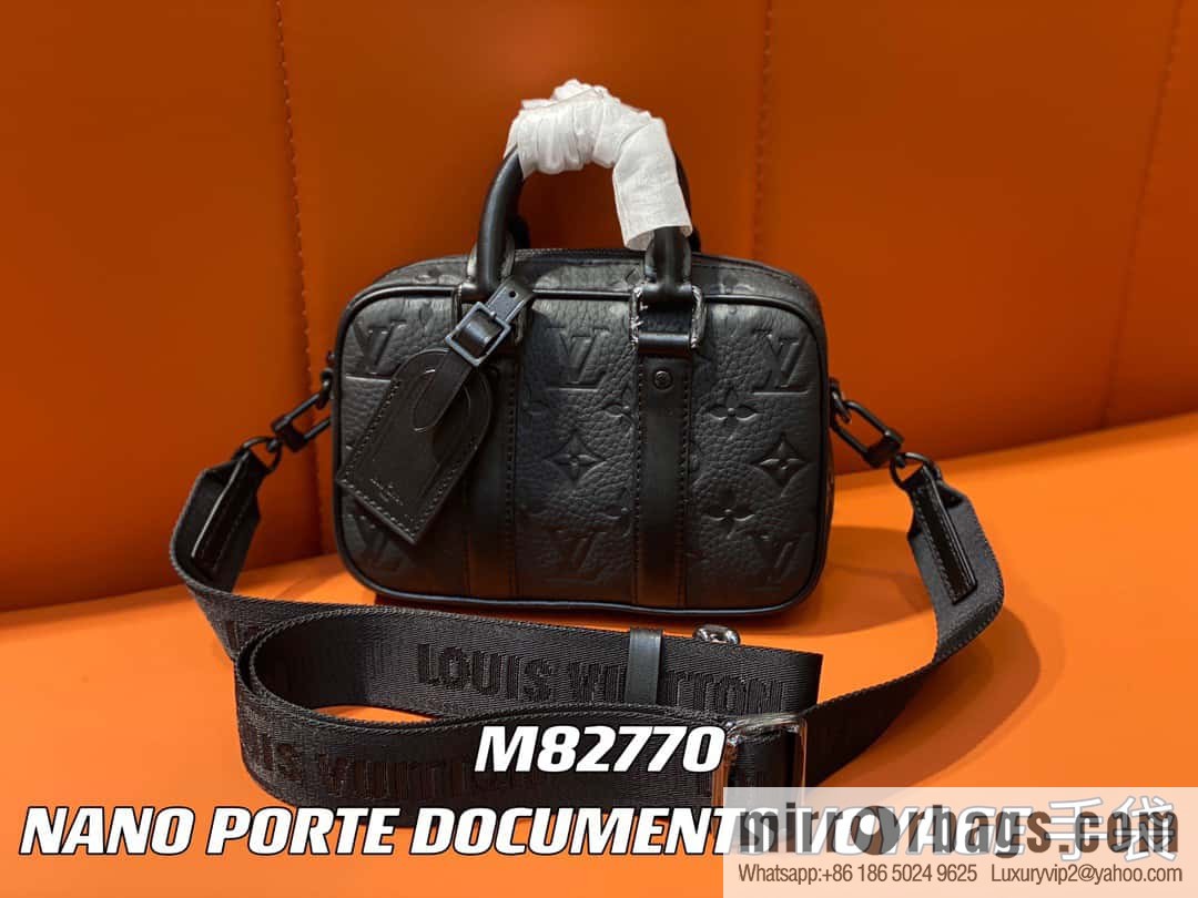 [Boutique‑grade] M82770 black embossed, full leather mini men's bag briefcase series NANO PORTE DOCUMENTS VOYAGE handbag