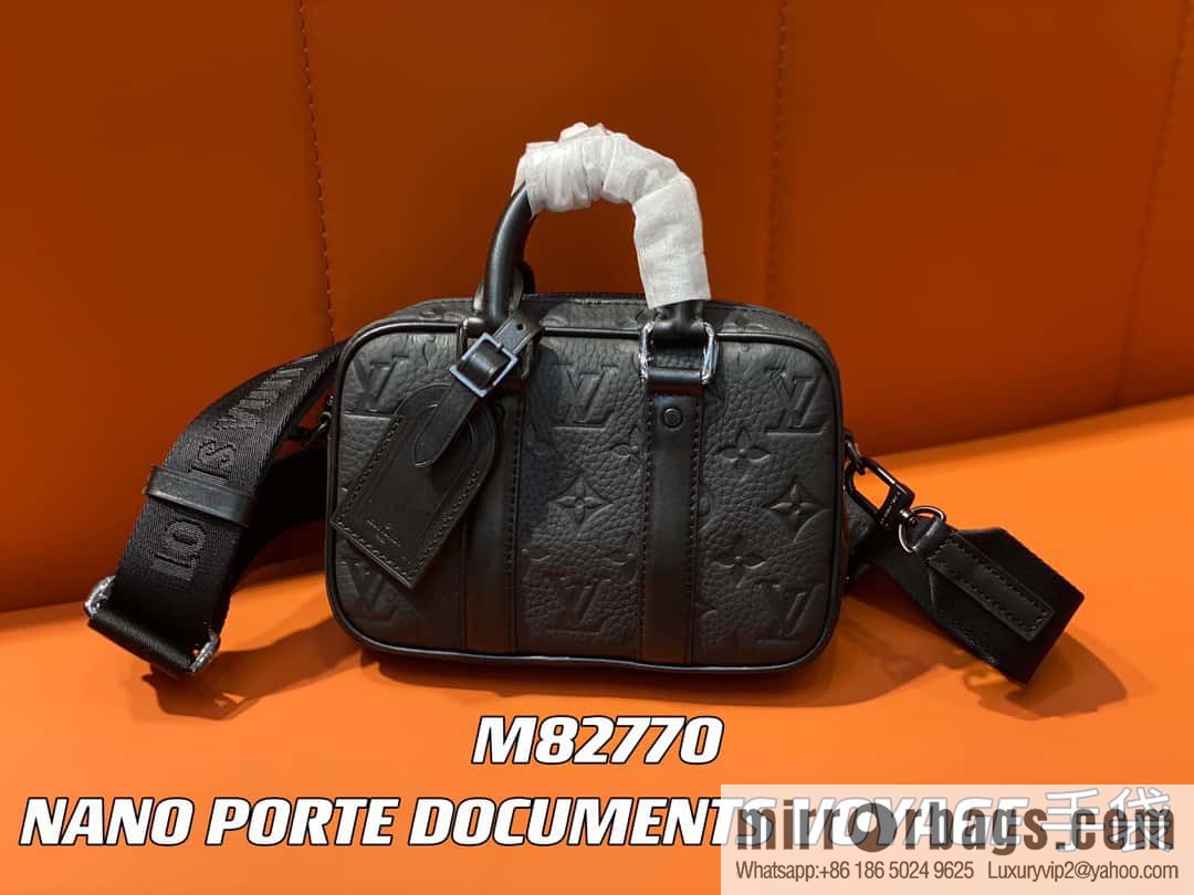 [Boutique‑grade] M82770 black embossed, full leather mini men's bag briefcase series NANO PORTE DOCUMENTS VOYAGE handbag