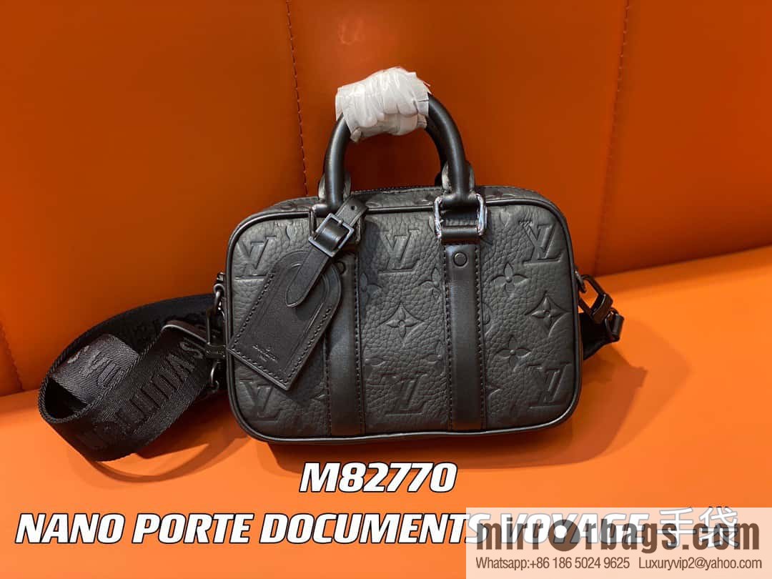 [Boutique‑grade] M82770 black embossed, full leather mini men's bag briefcase series NANO PORTE DOCUMENTS VOYAGE handbag
