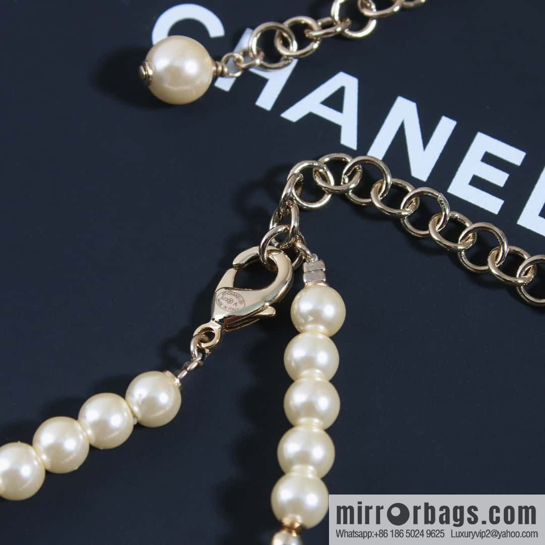 ☀️New ☑️ Chanel Double C Pearl Pentagram ⭐ Star Sweater Chain Necklace