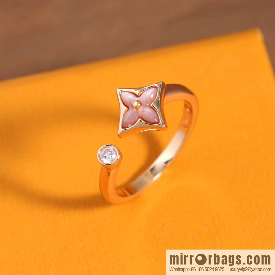 ☀Louis Vuitton COLOR BLOSSOM MINI STAR Pink shell, white shell diamond ring