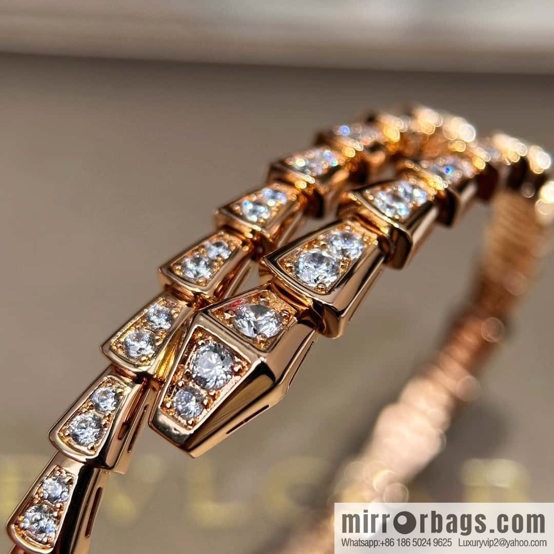 ☀️Bulgari BVLGARI Narrow Edition Full Diamond Snake Bone Bracelet ☀️ Rose Gold, Silver ☀
