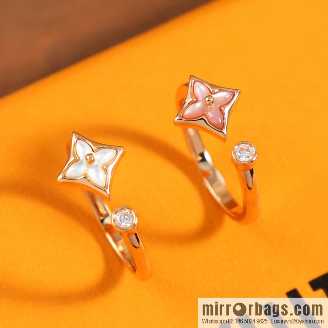☀Louis Vuitton COLOR BLOSSOM MINI STAR Pink shell, white shell diamond ring