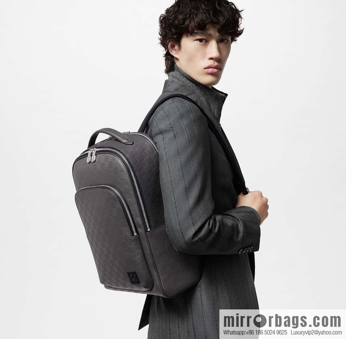 [Premium‑quality] N40501 black full leather pressure grid, full leather backpack series Avenue backpack