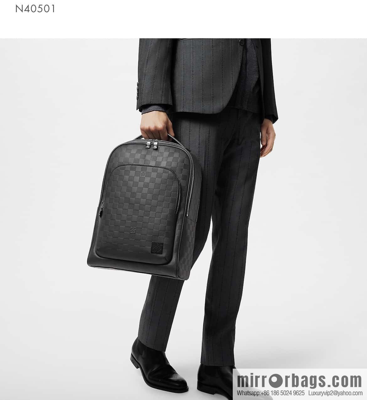 [Premium‑quality] N40501 black full leather pressure grid, full leather backpack series Avenue backpack