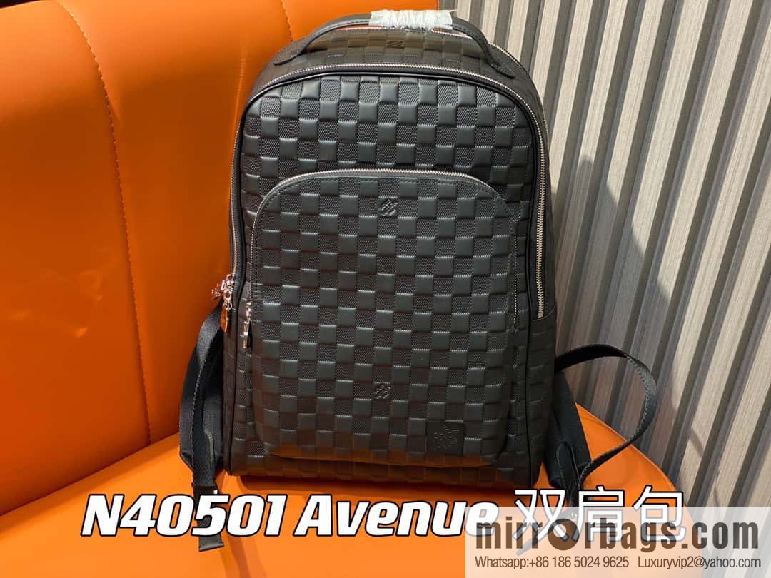 [Premium‑quality] N40501 black full leather pressure grid, full leather backpack series Avenue backpack