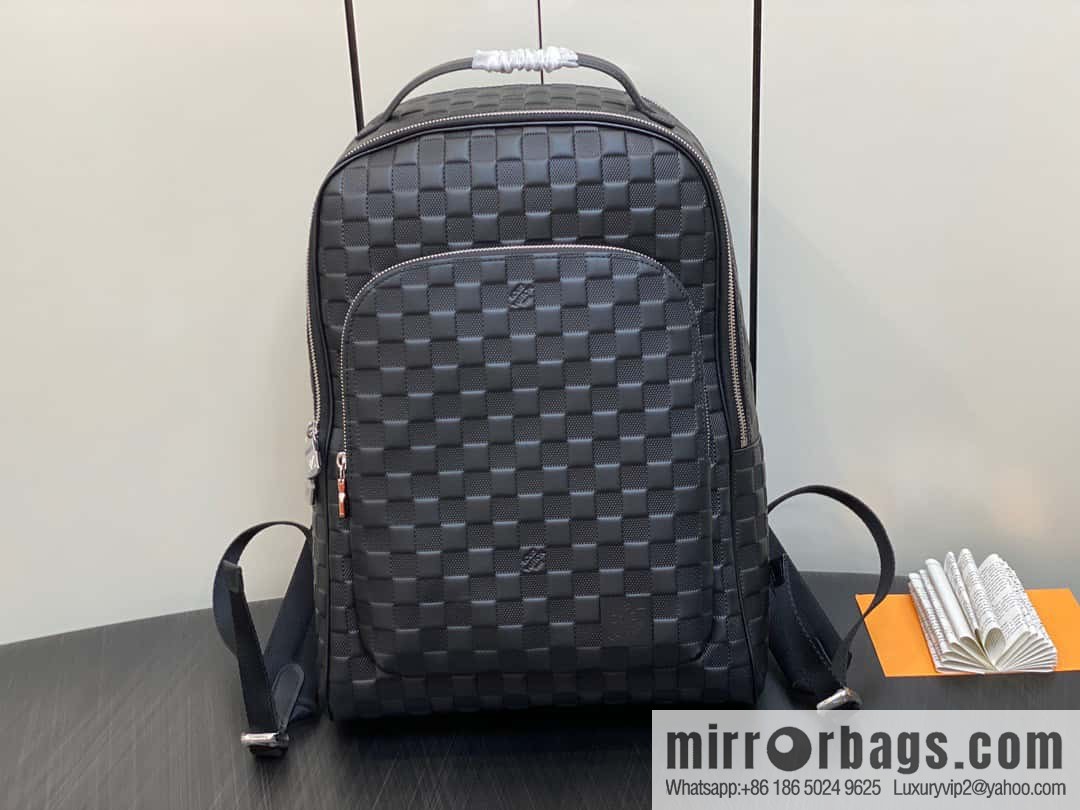 [Premium‑quality] N40501 black full leather pressure grid, full leather backpack series Avenue backpack