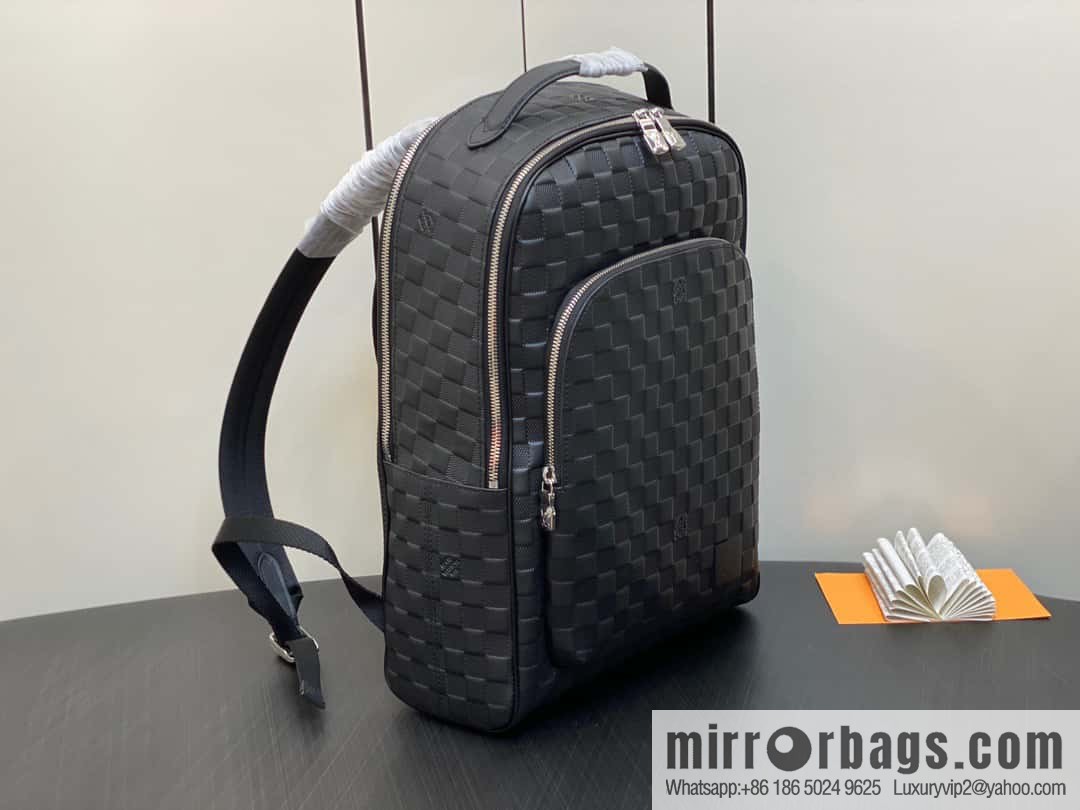 [Premium‑quality] N40501 black full leather pressure grid, full leather backpack series Avenue backpack