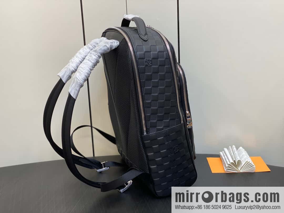 [Premium‑quality] N40501 black full leather pressure grid, full leather backpack series Avenue backpack