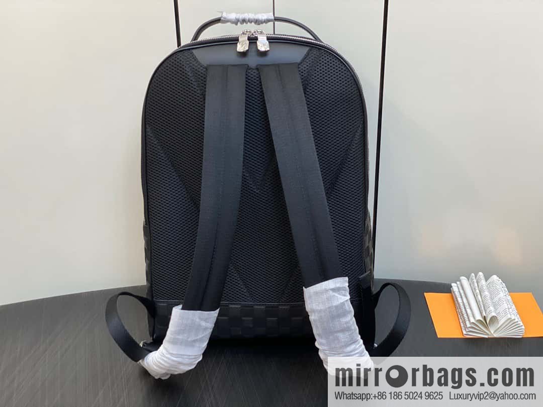 [Premium‑quality] N40501 black full leather pressure grid, full leather backpack series Avenue backpack