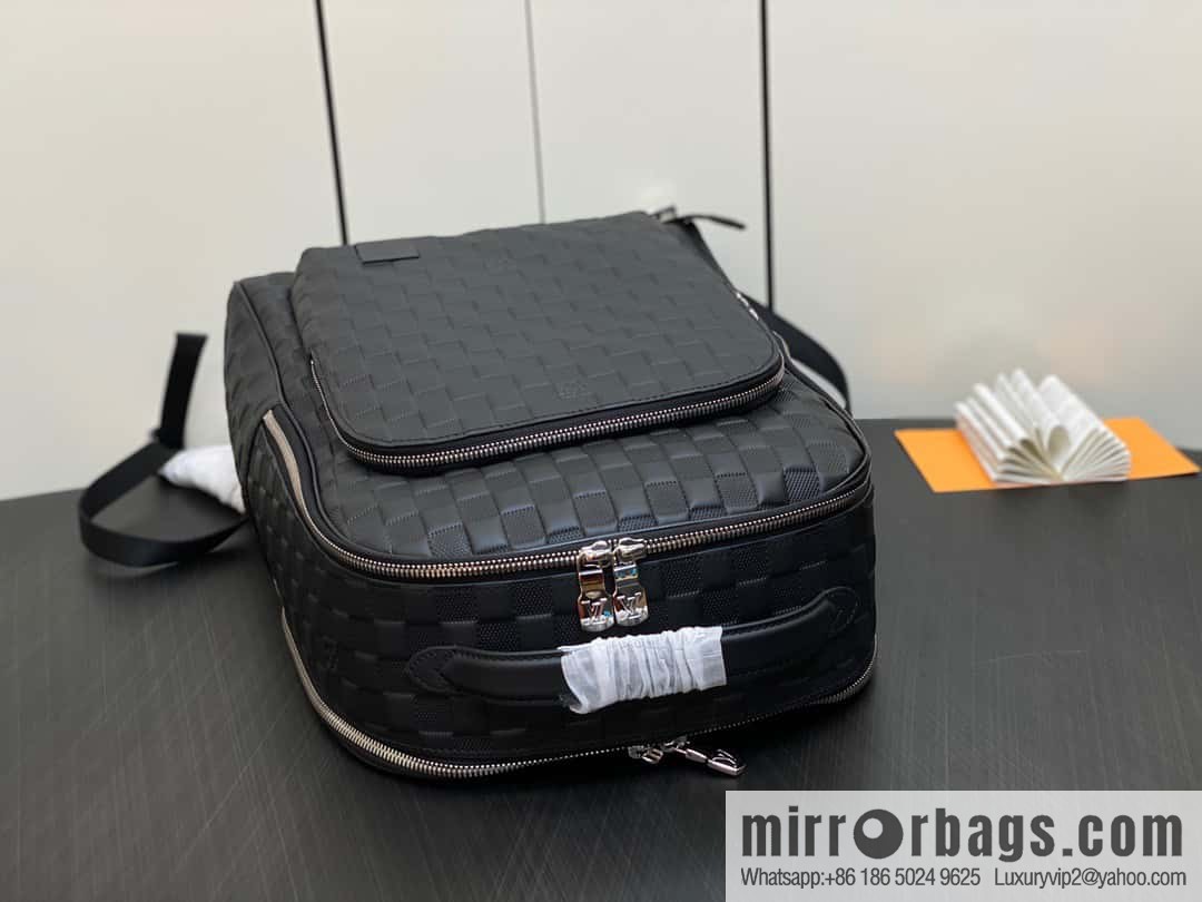 [Premium‑quality] N40501 black full leather pressure grid, full leather backpack series Avenue backpack