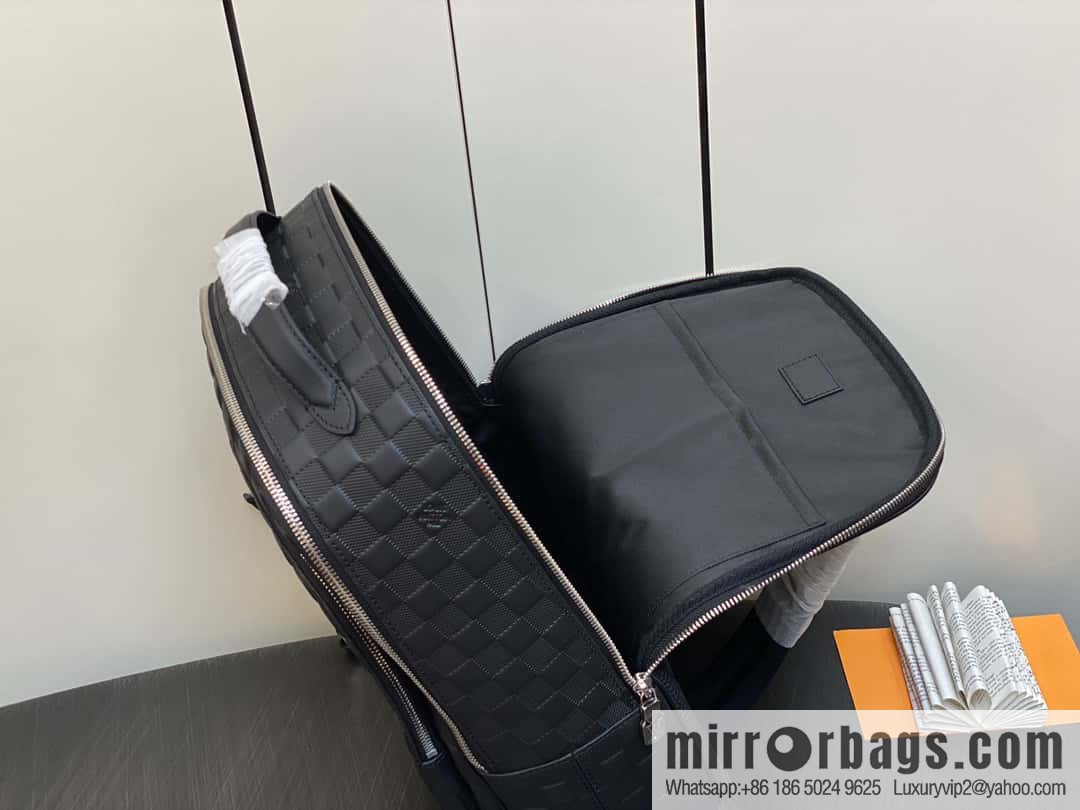 [Premium‑quality] N40501 black full leather pressure grid, full leather backpack series Avenue backpack