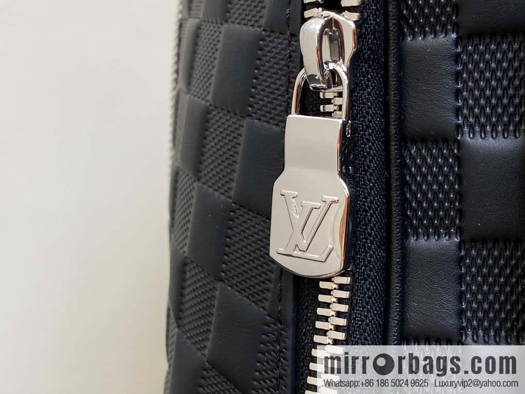 [Premium‑quality] N40501 black full leather pressure grid, full leather backpack series Avenue backpack