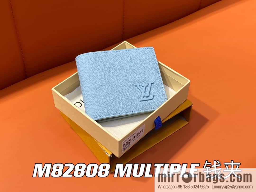 [Boutique‑grade] M82808 light blue full leather, short suit clip series MULTIPLE wallet m82273 82274 Aerogram series