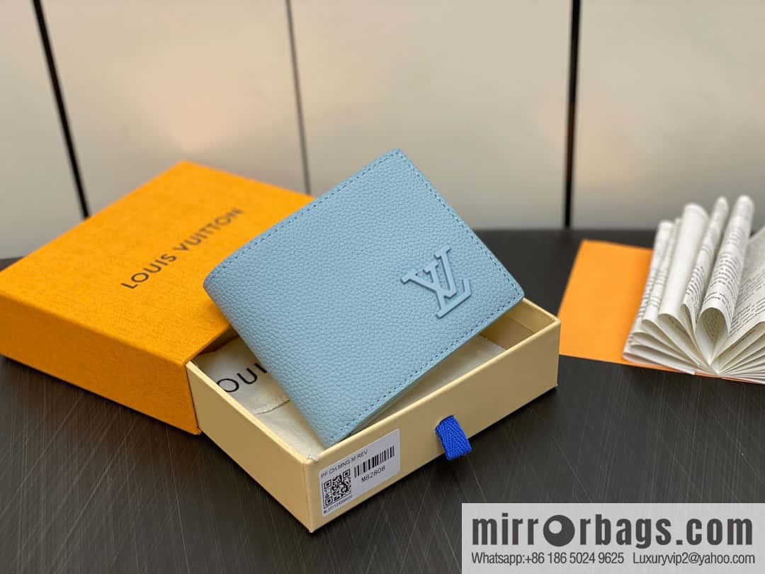 [Boutique‑grade] M82808 light blue full leather, short suit clip series MULTIPLE wallet m82273 82274 Aerogram series