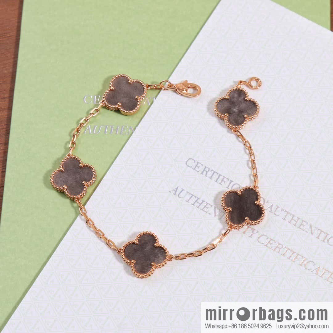☀️Van Cleef & Arpels Silver Obsidian Five Flowers Bracelet ☀