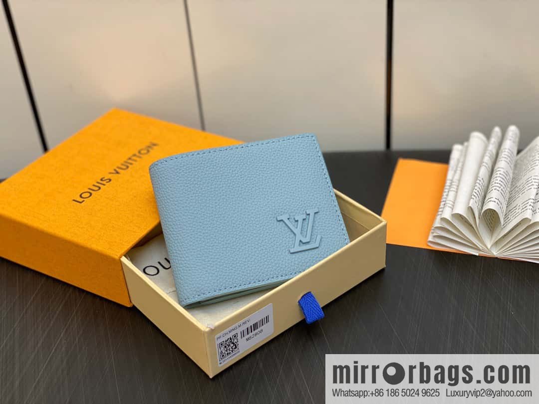 [Boutique‑grade] M82808 light blue full leather, short suit clip series MULTIPLE wallet m82273 82274 Aerogram series