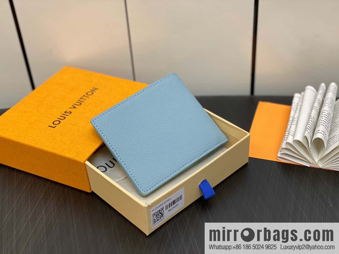 [Boutique‑grade] M82808 light blue full leather, short suit clip series MULTIPLE wallet m82273 82274 Aerogram series