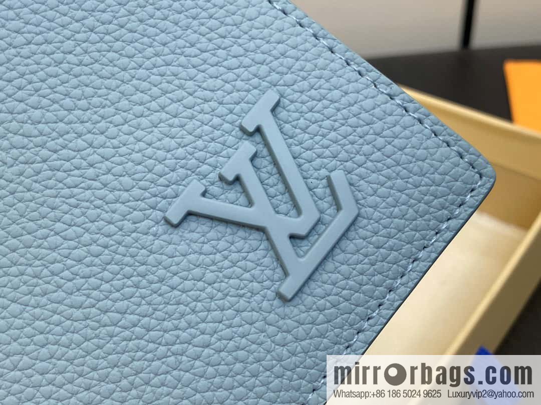 [Boutique‑grade] M82808 light blue full leather, short suit clip series MULTIPLE wallet m82273 82274 Aerogram series