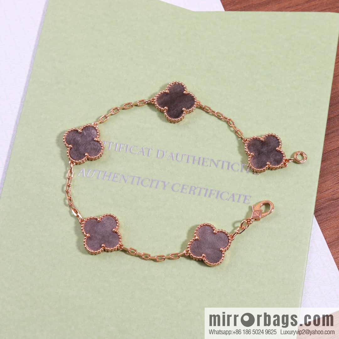 ☀️Van Cleef & Arpels Silver Obsidian Five Flowers Bracelet ☀