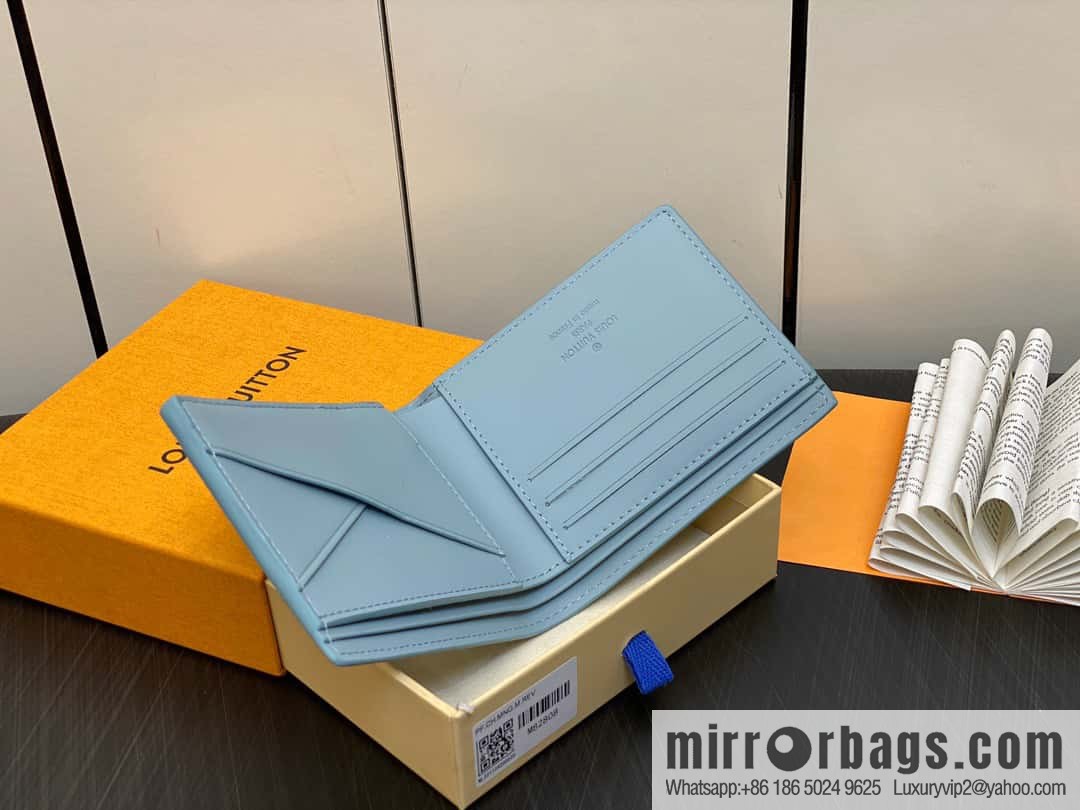 [Boutique‑grade] M82808 light blue full leather, short suit clip series MULTIPLE wallet m82273 82274 Aerogram series
