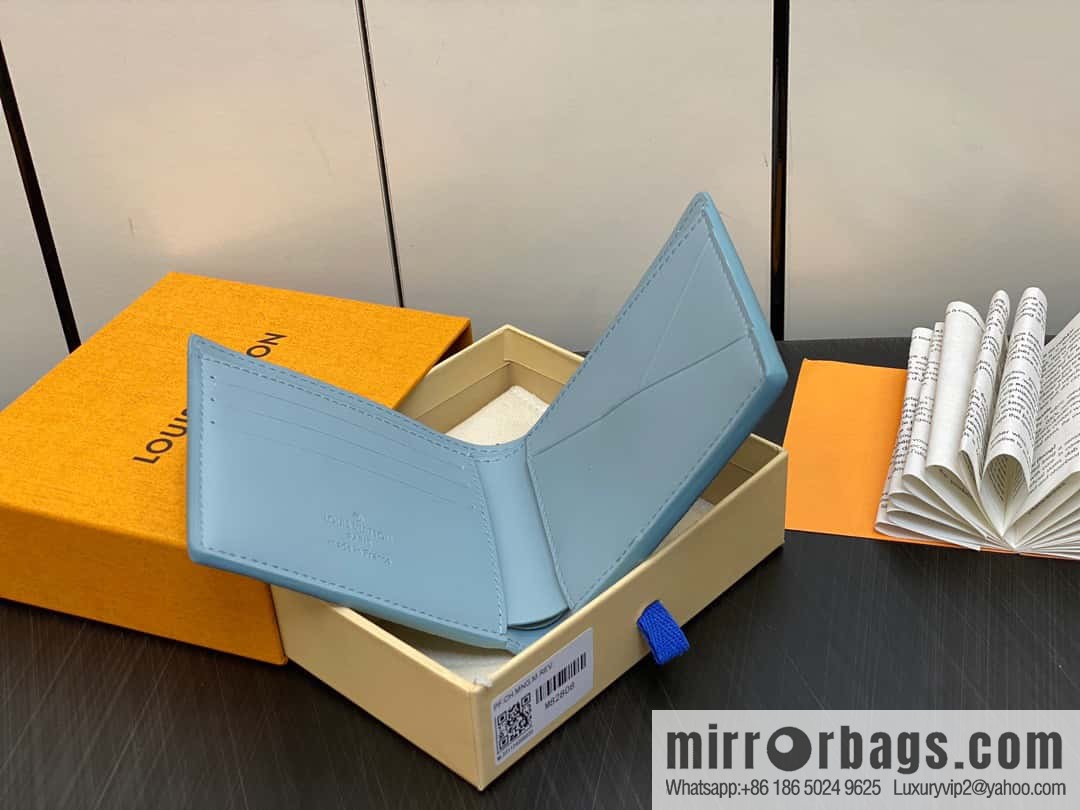 [Boutique‑grade] M82808 light blue full leather, short suit clip series MULTIPLE wallet m82273 82274 Aerogram series