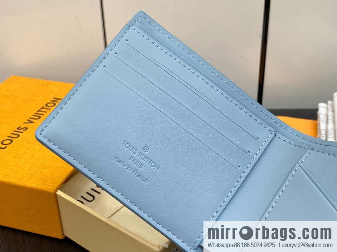 [Boutique‑grade] M82808 light blue full leather, short suit clip series MULTIPLE wallet m82273 82274 Aerogram series