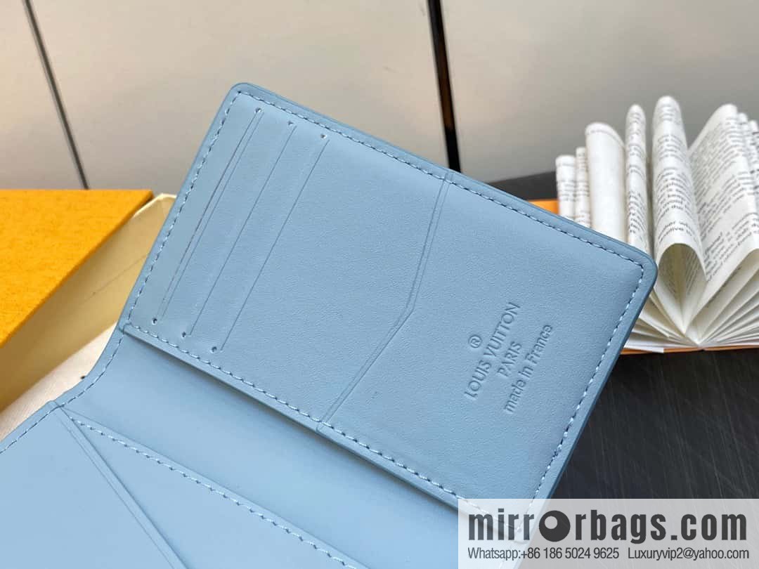 [Boutique‑grade] M82805 light blue full leather card holder wallet series, pocket wallet m82275 82276