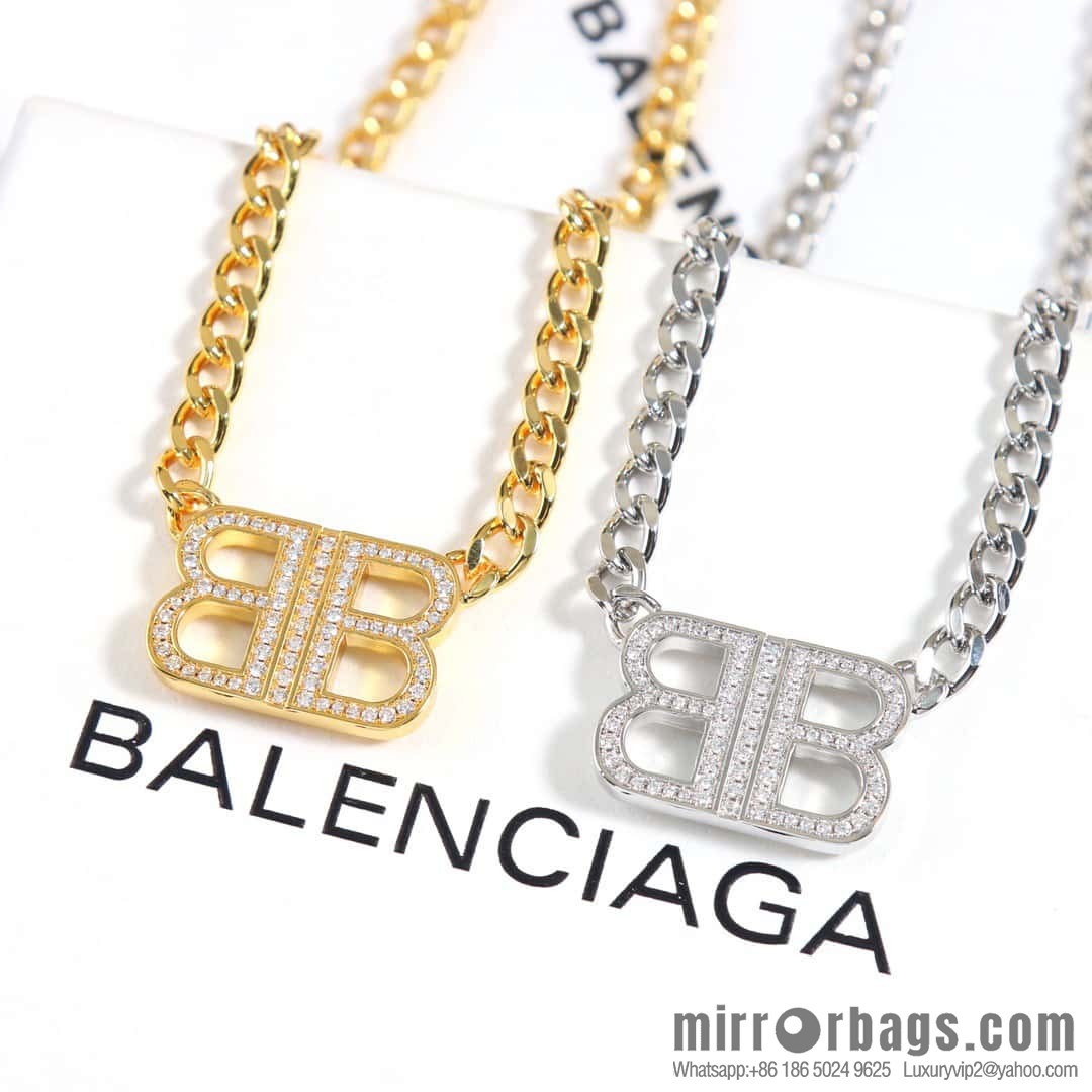 ☀️New Balenciaga BALENCIAGA Double B Full Diamond Necklace