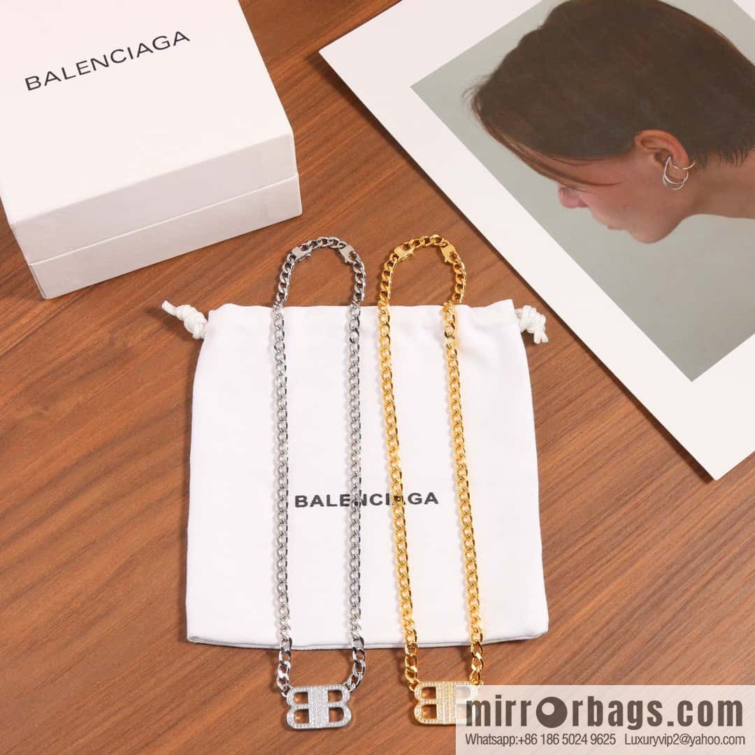 ☀️New Balenciaga BALENCIAGA Double B Full Diamond Necklace