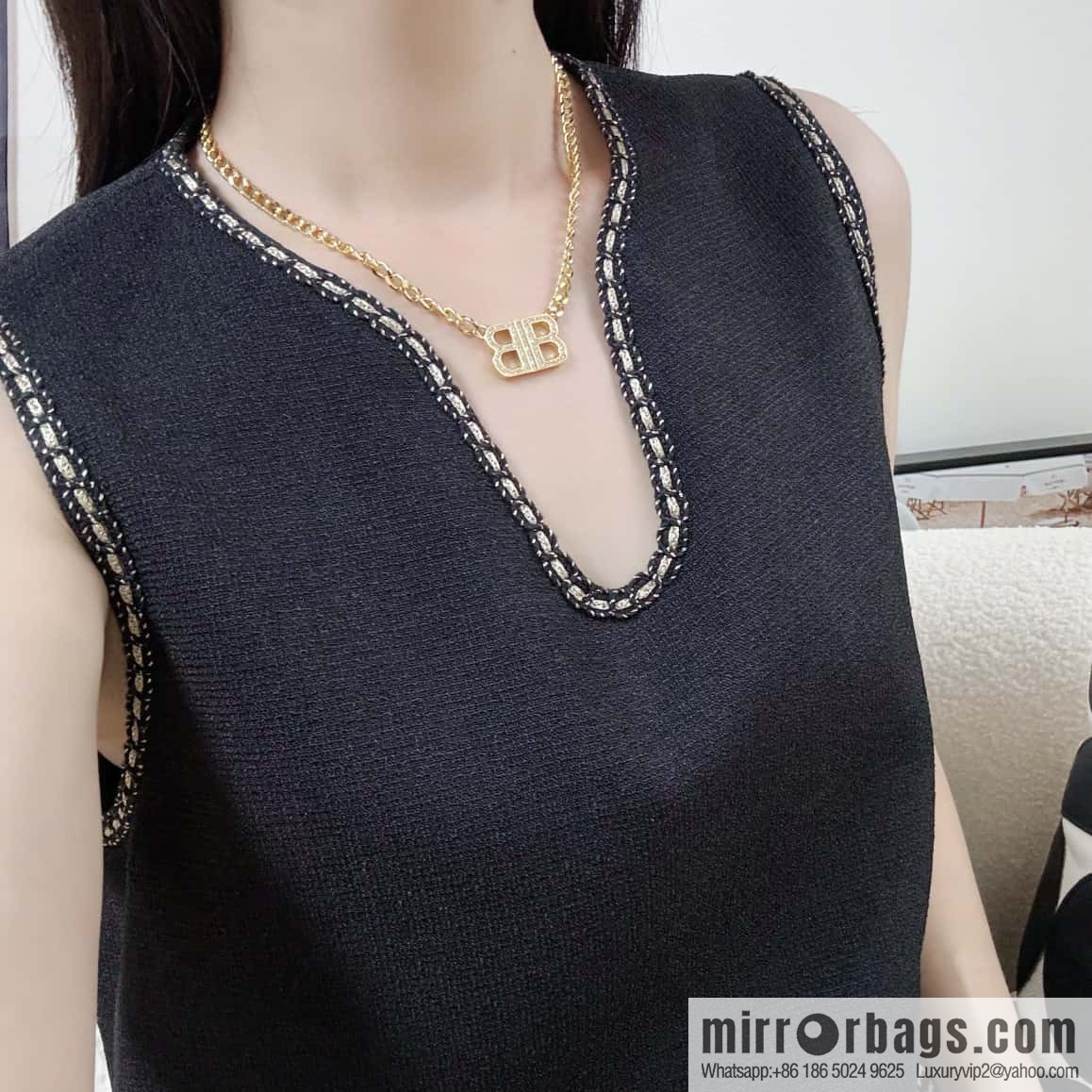 ☀️New Balenciaga BALENCIAGA Double B Full Diamond Necklace
