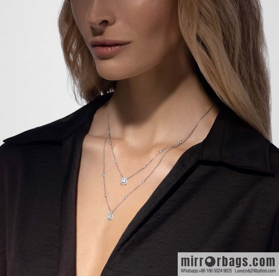 ☀️Messika MYTWIN Series Double Water Drop Rock Sugar Diamond Necklace