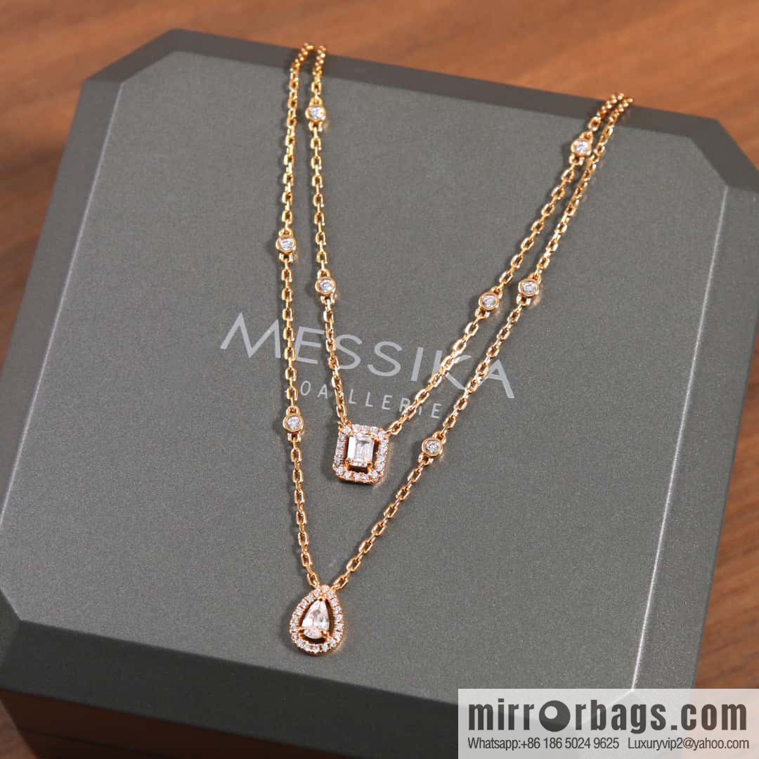 ☀️Messika MYTWIN Series Double Water Drop Rock Sugar Diamond Necklace