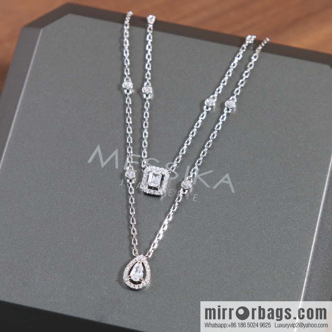 ☀️Messika MYTWIN Series Double Water Drop Rock Sugar Diamond Necklace