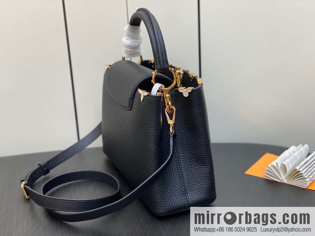 [Premium‑quality] M23263 black full leather cap that English series CAPUCINES medium handbag Capucines BB Flower Crown handbag