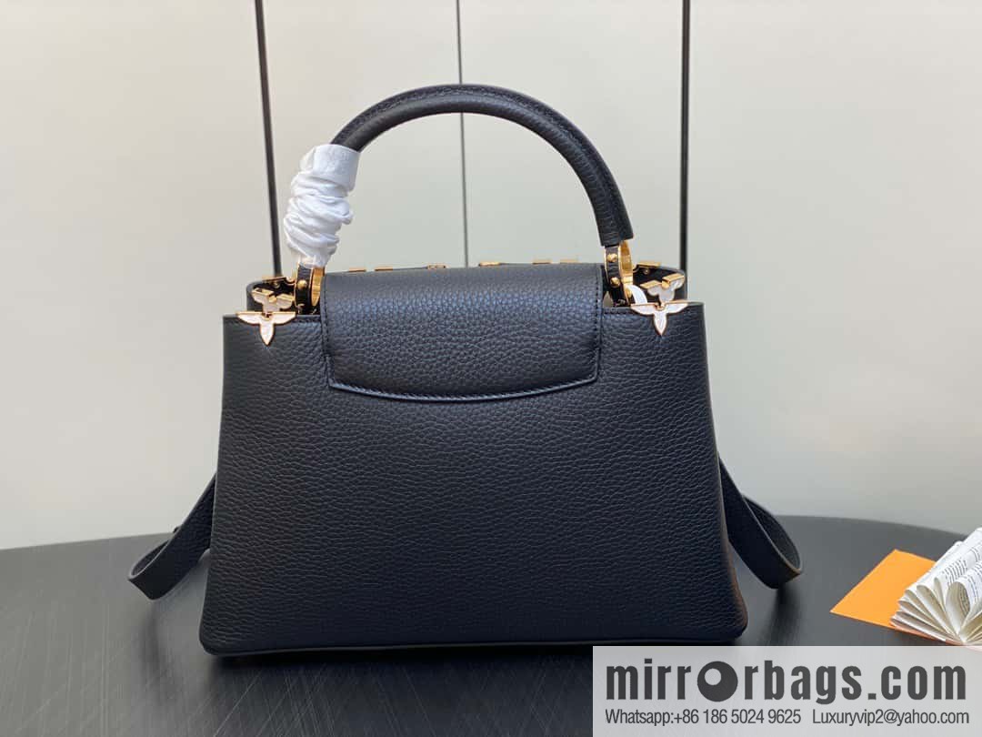 [Premium‑quality] M23263 black full leather cap that English series CAPUCINES medium handbag Capucines BB Flower Crown handbag