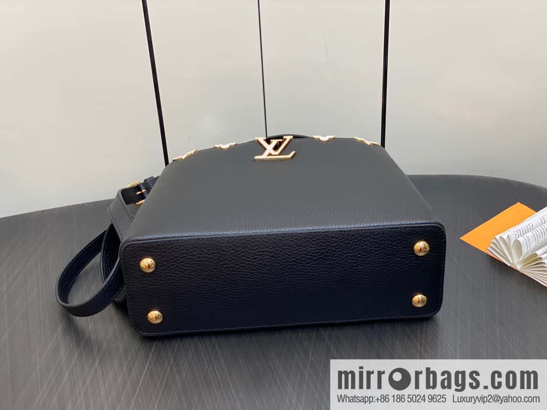 [Premium‑quality] M23263 black full leather cap that English series CAPUCINES medium handbag Capucines BB Flower Crown handbag