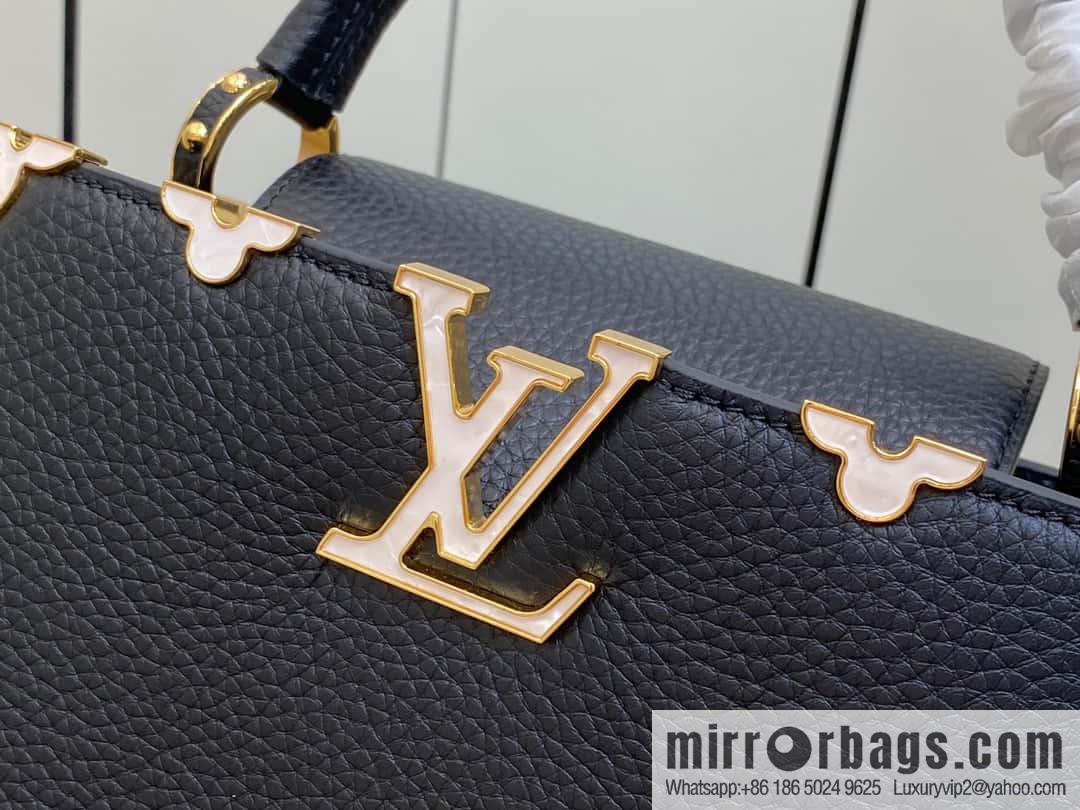 [Premium‑quality] M23263 black full leather cap that English series CAPUCINES medium handbag Capucines BB Flower Crown handbag