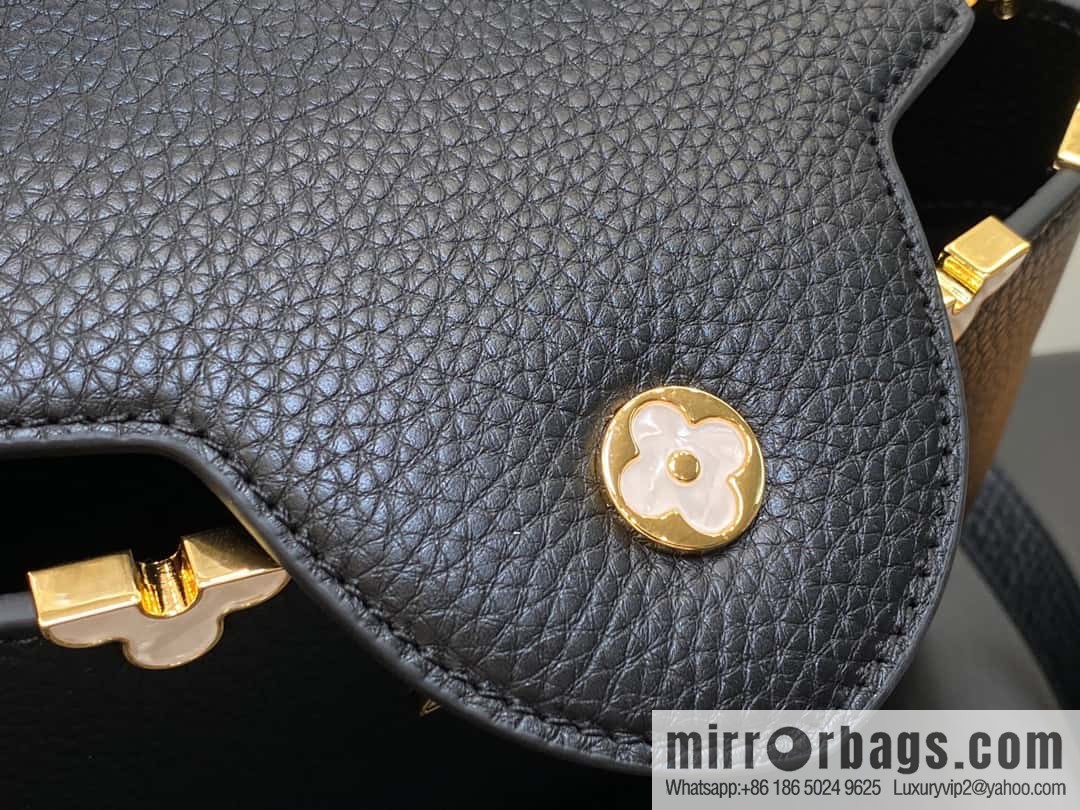 [Premium‑quality] M23263 black full leather cap that English series CAPUCINES medium handbag Capucines BB Flower Crown handbag