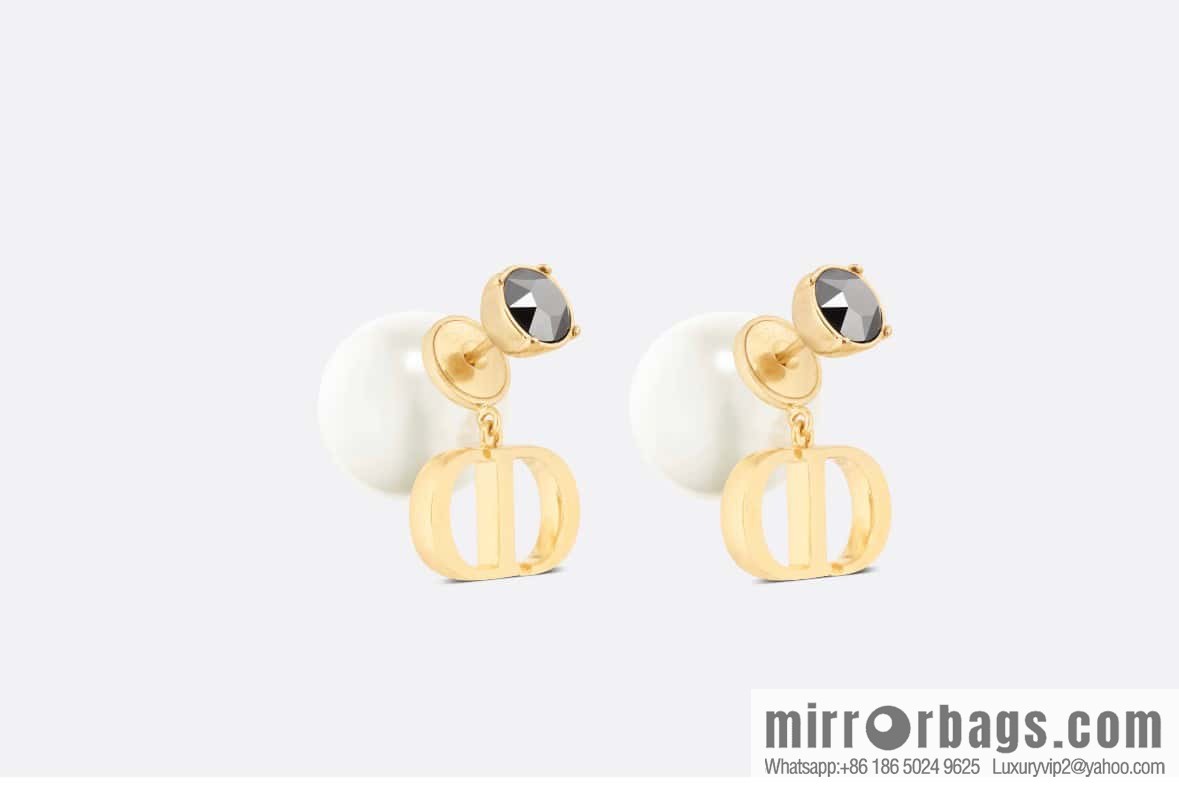 New ☑️ DIOR CD pearl black diamond stud earrings