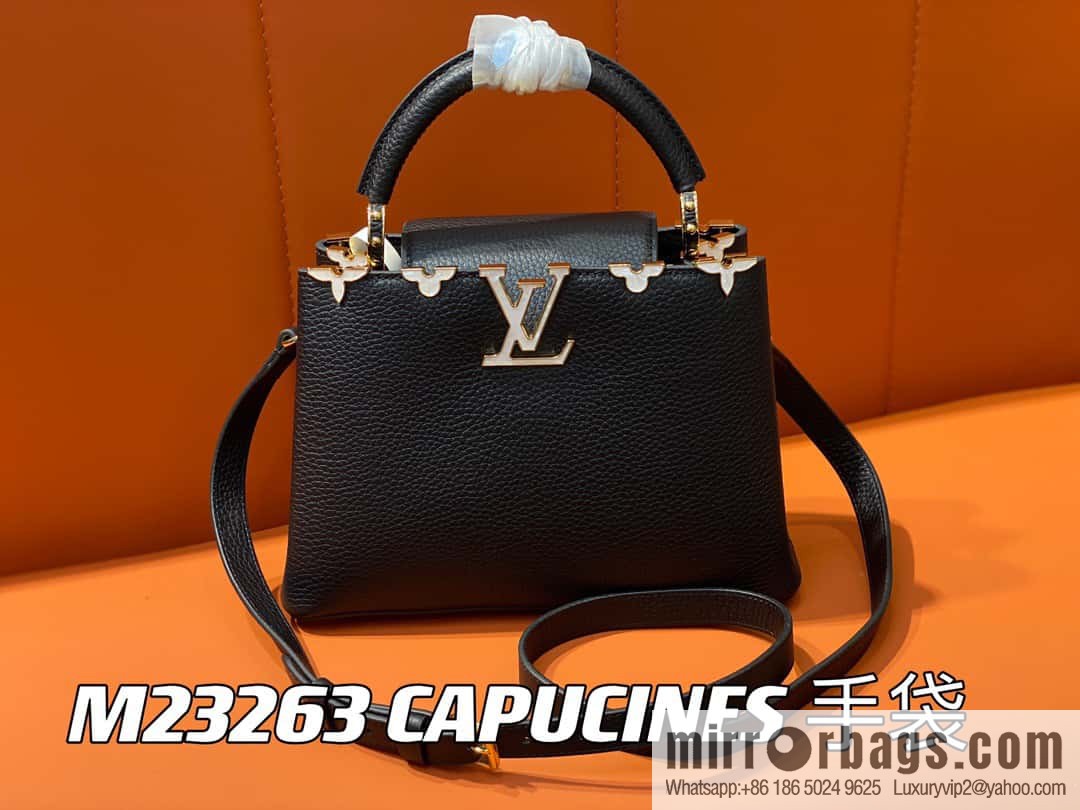 [Boutique‑grade] M23263 black full leather cap Naying series CAPUCINES BB handbag, this Capucines BB Flower Crown handbag